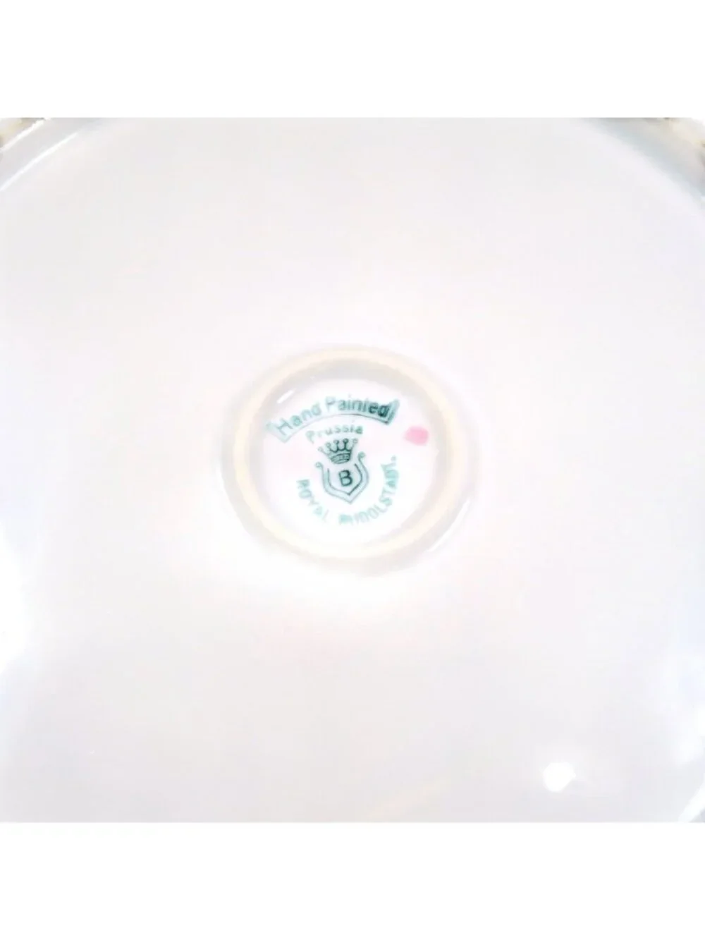 Royal Rudolstadt Prussia 11" Hand-Painted Rose, Handled Serving Plate, Gold Trim - Picture 5 of 5